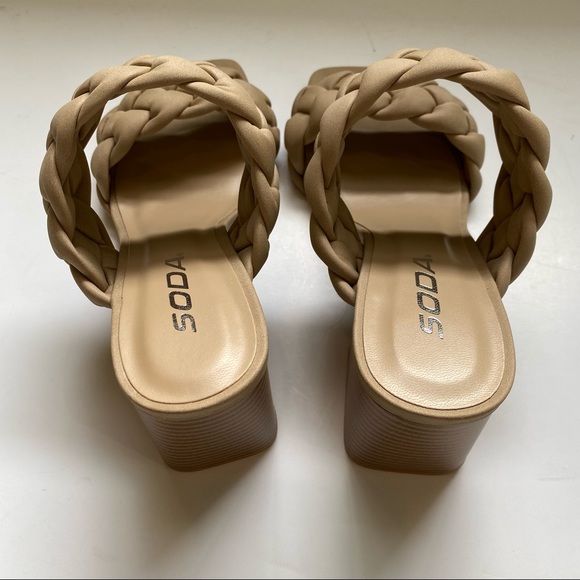 Soda buggy tan braided wood thick heel sandals - Picture 5 of 7